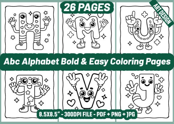 Download 26 ABC Alphabet Bold Easy Coloring Pages - Premium Resources
